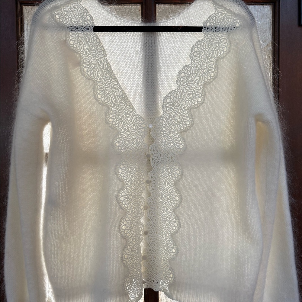 Sézane White Lace-Trimmed Women's Sweater
